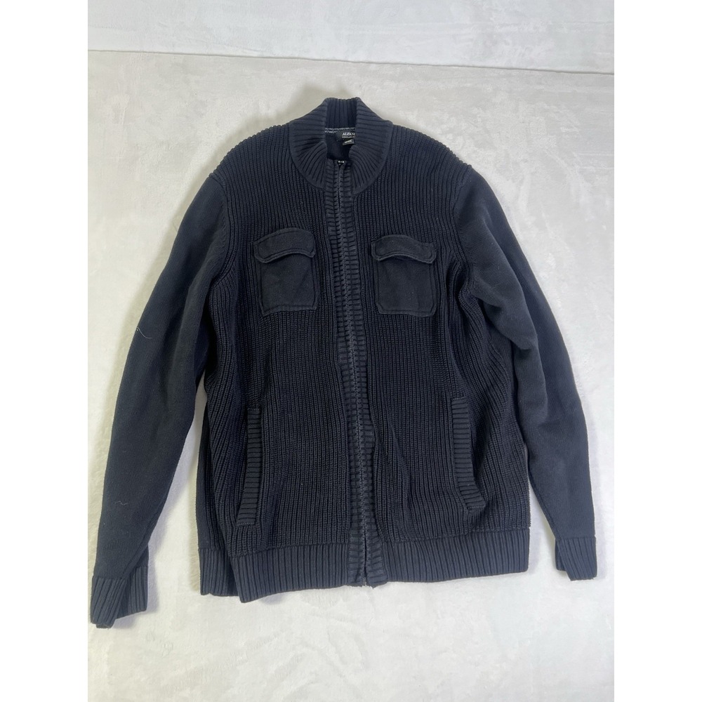 Alfani Men's Full Zip Sweater Pockets Large Preppy Classic Ribbed Soft Black